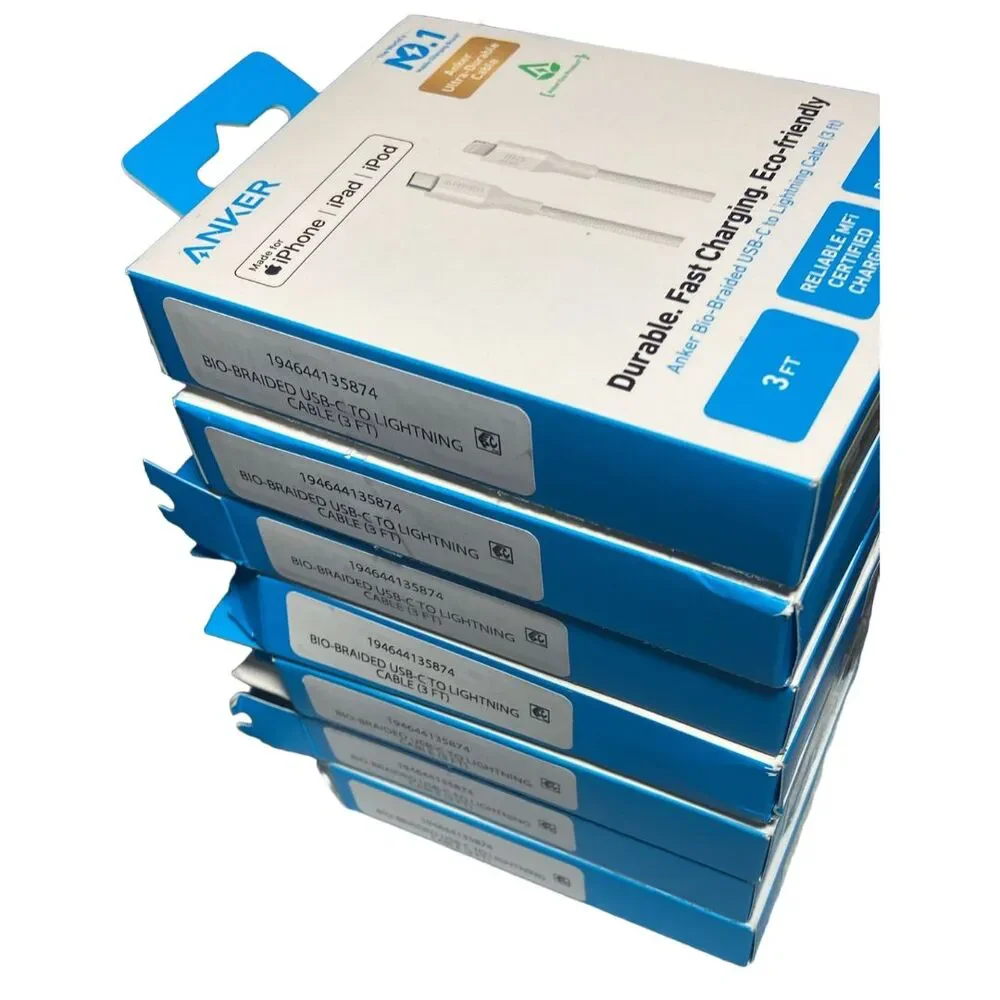 Anker Bio‑Braided 3ft Lightning to USB‑C Cable White MFi Certified Fast Lot of 7